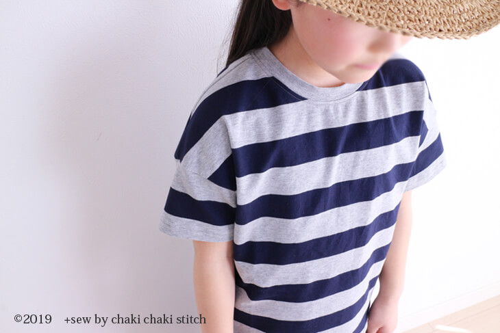 子供服型紙のドロップTシャツで半袖-上からの着画730